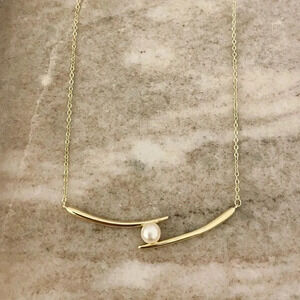 925 Sterling Silver Double Bar Pearl Necklace Chopstick Geometric Tube Necklace